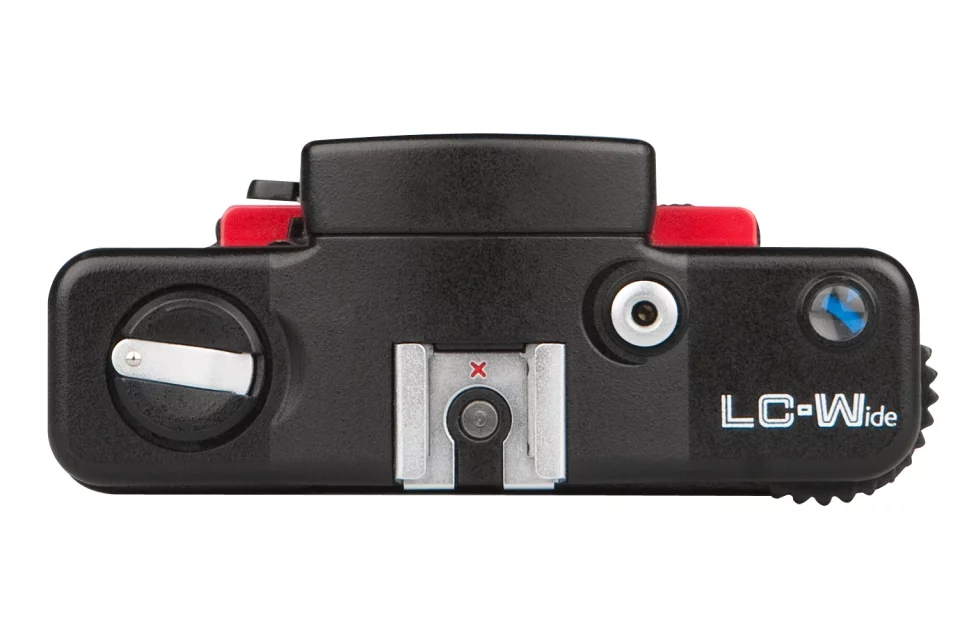 Flash mount and film winder atop the LOMO LC-Wide