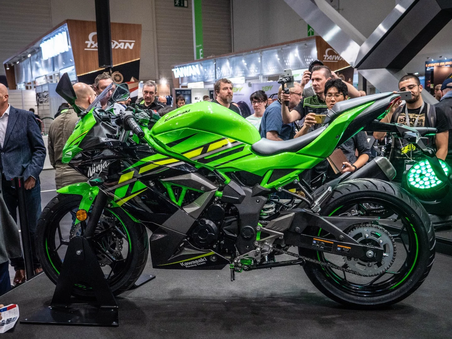 The 2019 Kawasaki Ninja 125 on display at the Intermot 2018 show