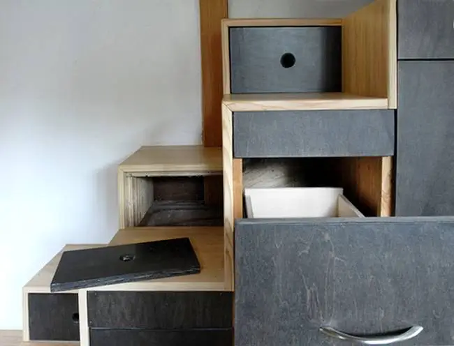 The stair storage space under construction