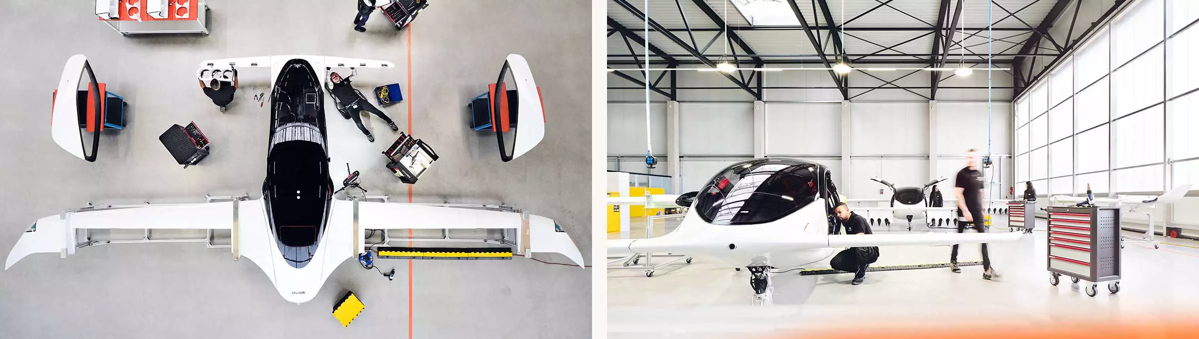 Engineers work on the Lilium aircraft at the company's facility in southern Germany