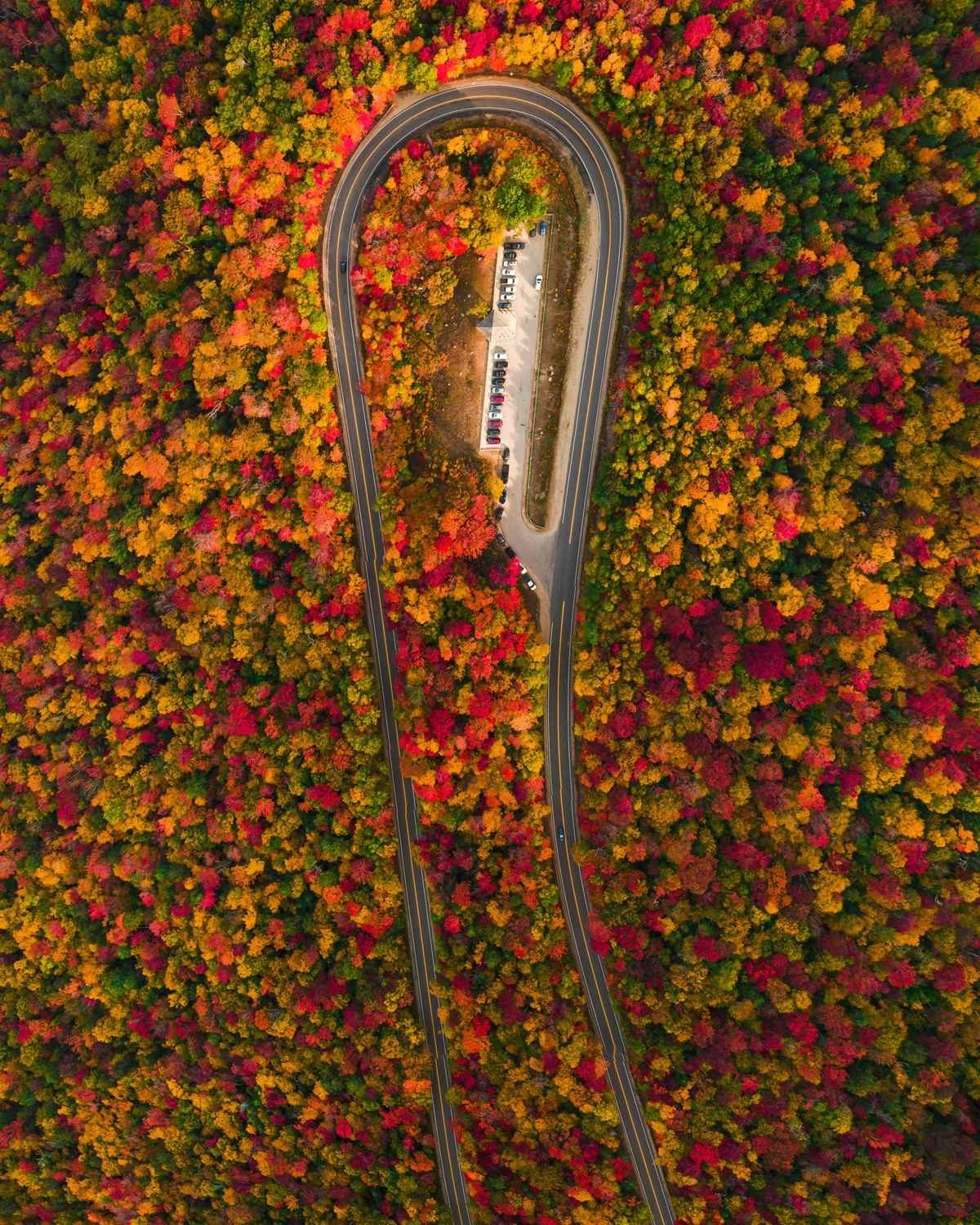 YOUNG TRAVEL PHOTOGRAPHER OF THE YEAR 15-18WINNER: Ben Skaar, USA (age 17)Lincoln, New Hampshire, USAOne of my favorite aspects of drones is the unique perspective they give access to. Ten years ago the only way to get a shot like this would have been out of a helicopter or hot air balloon! The colors of the trees were just exploding, this was a morning I will never forget.DJI Mavic 2 Pro, 28mm lens, f2.8, 1/100 sec, ISO 400