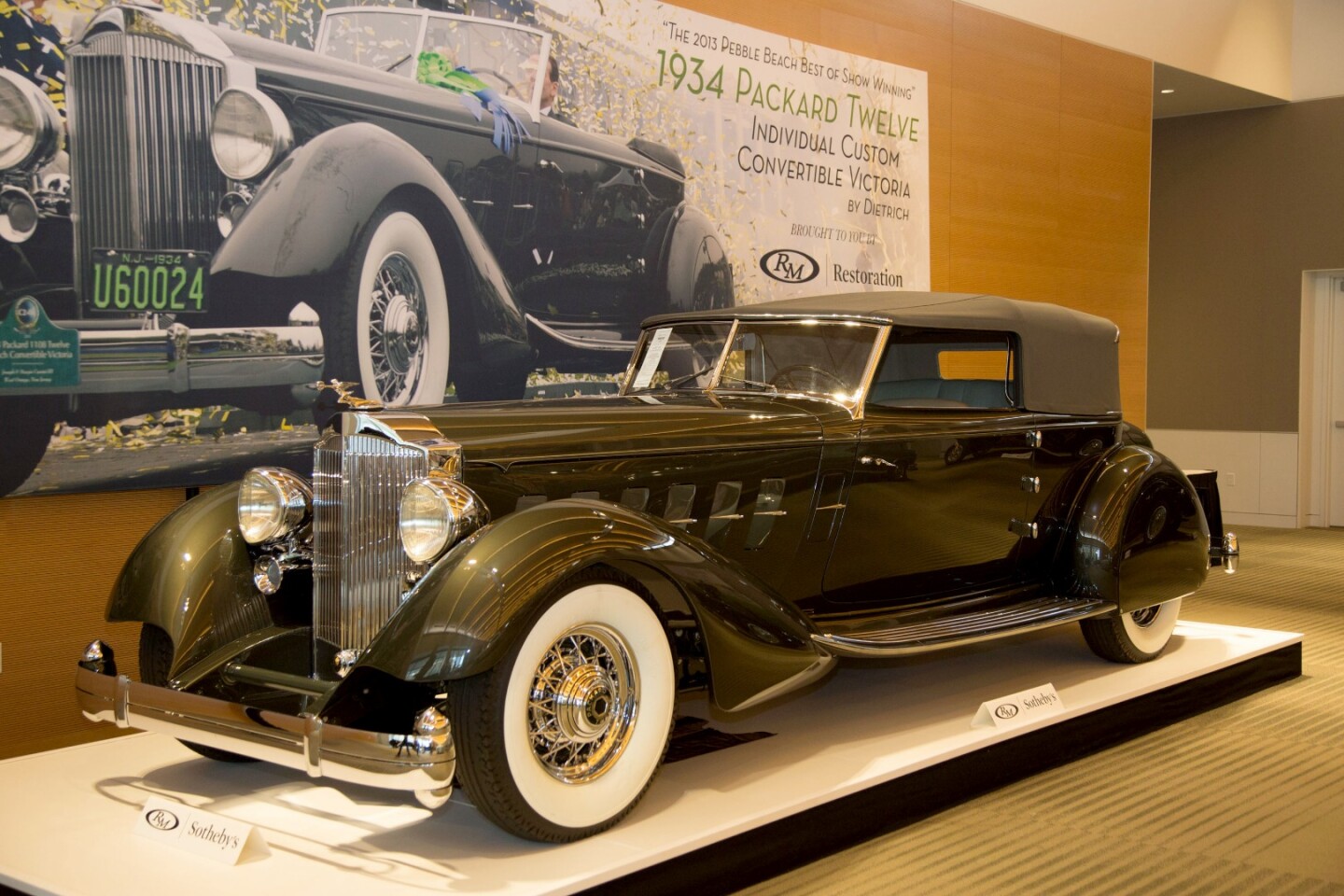 2018 Monterey Car Week Auction Report | 1934 Packard Twelve Individual Custom Convertible Victoria | Sold For: $3,745,000 | Estimate: from $4,500,000 to $6,000,000 | Auction: RM-Sothebys | Lot 131 | Official Description