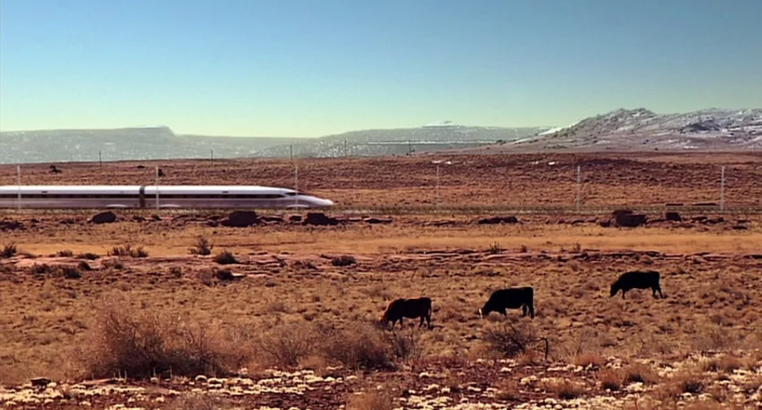 The XpressWest system concept shown traveling across the country