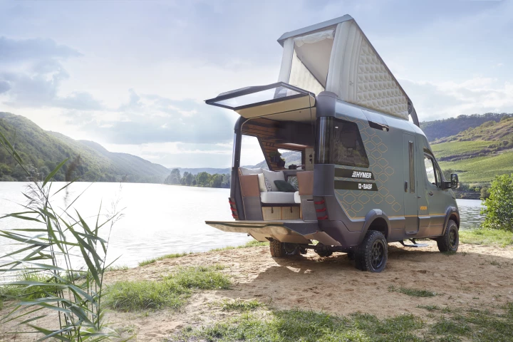 A cutting edge camper van concept, the Hymer VisionVenture is loaded with desirable features, including a rear deck