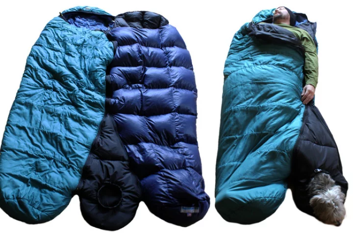 BarkerBag connects to most sleeping bags to keep owner and pet toasty while camping