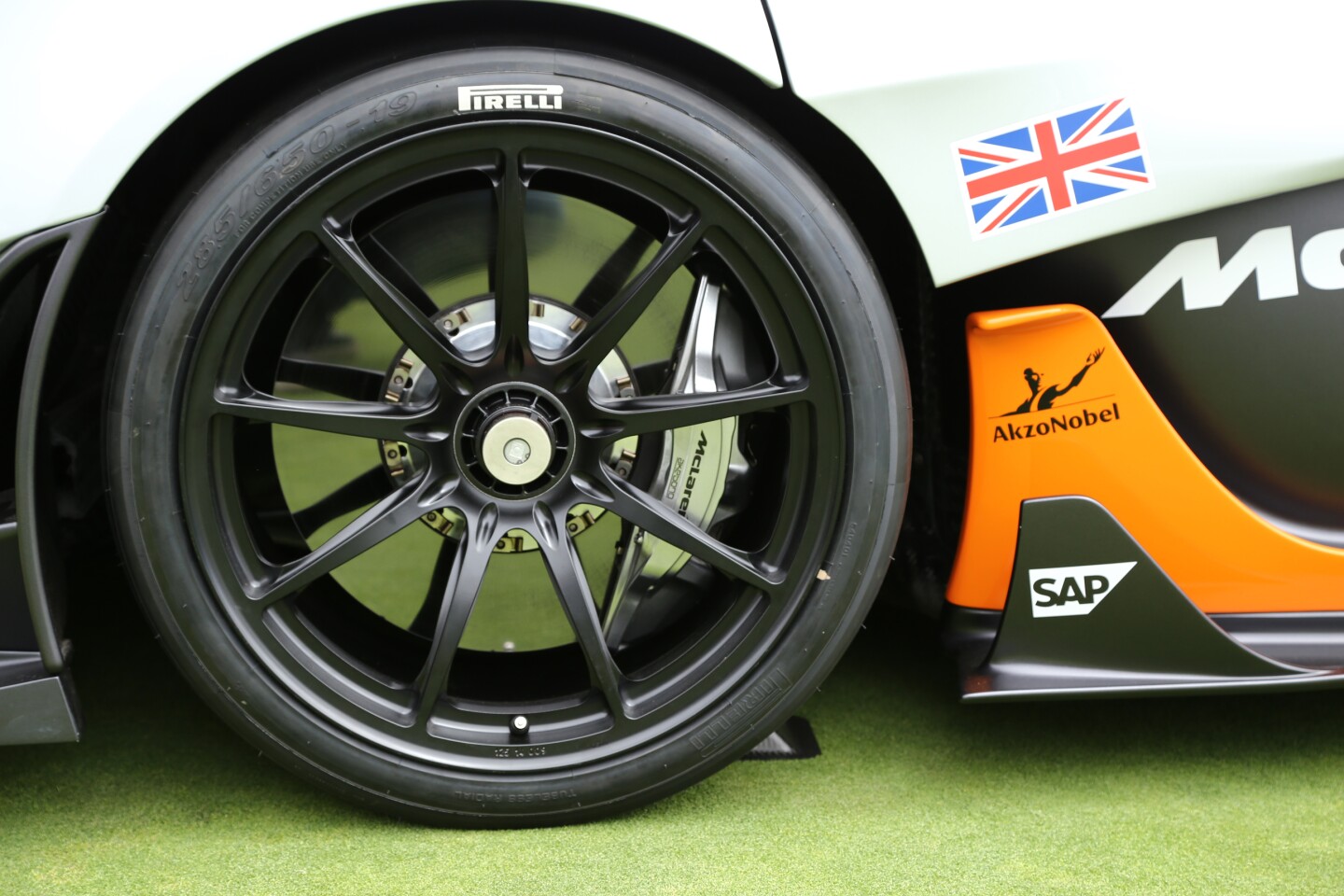 The bespoke Pirelli slicks on McLaren's P1 GTR design concept (Photo: Angus MacKenzie/Gizmag)
