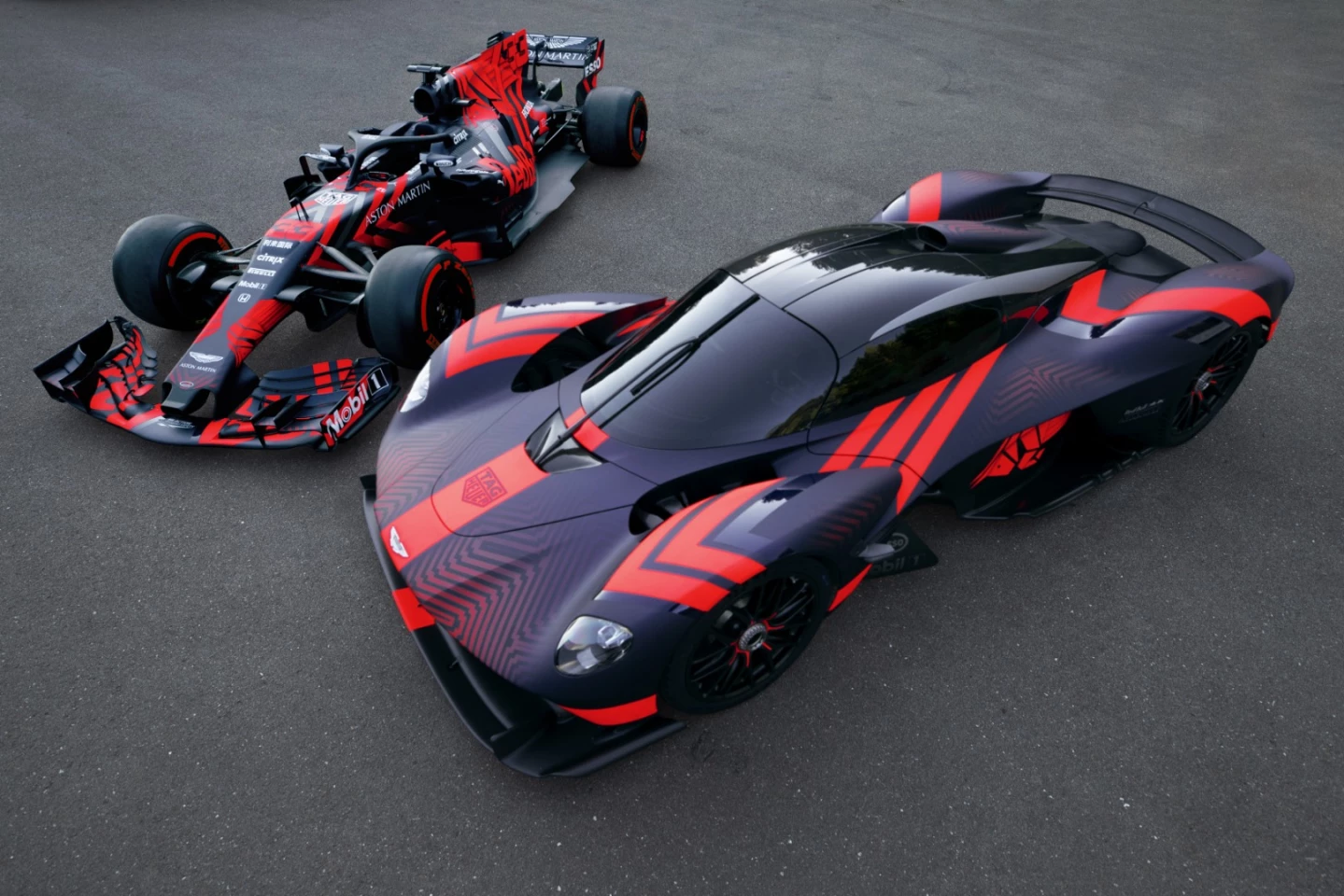 The paint job was done up to match Aston Martin Red Bull Racing's F1 car.
