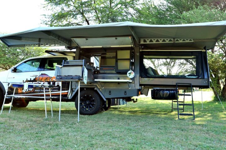 The Hogzilla 4x4 Xpander Canopy turns a small pickup truck into a large base camp