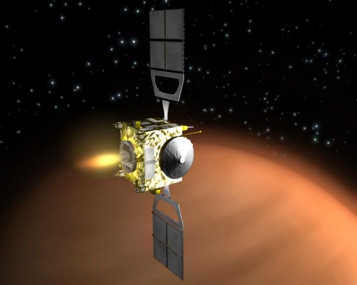 An artist's impression of Venus Express making an orbit insertion burn (Image: ESA)