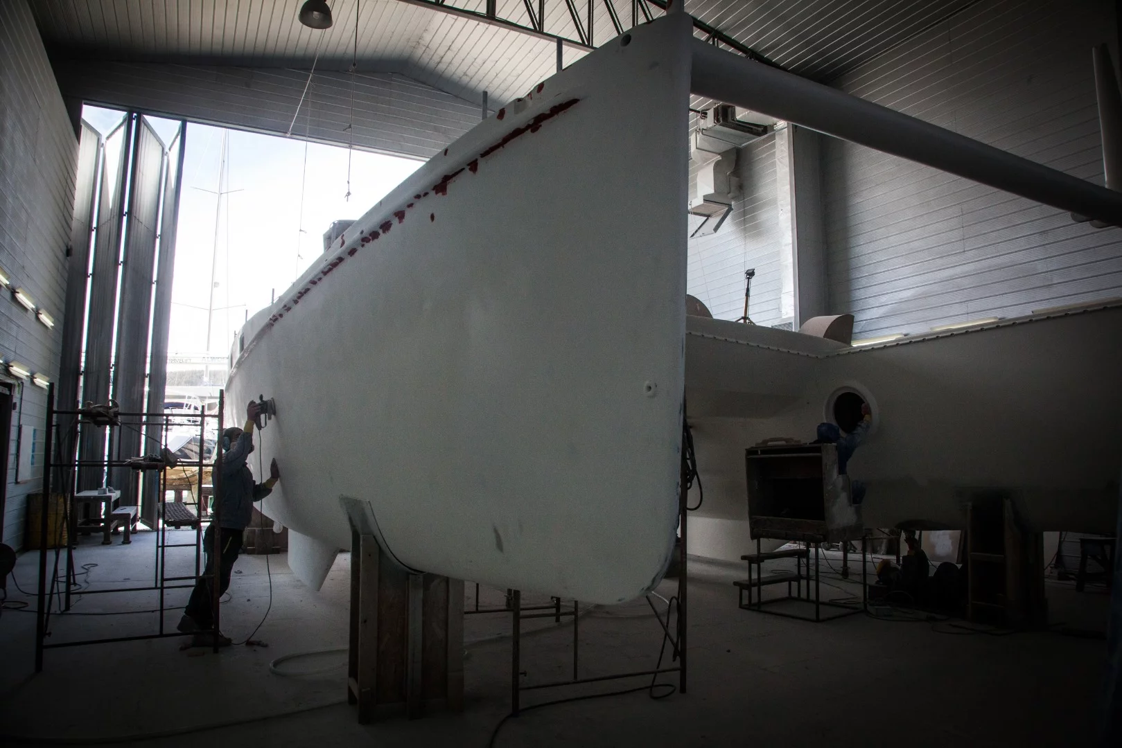 A catamaran under construction at Wopper's workshop