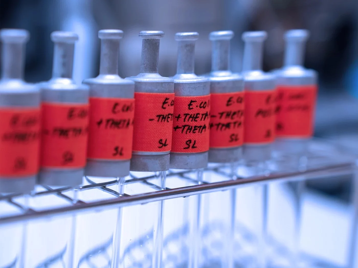 Vials where the new THETA cycle of CO2 fixing is being tested