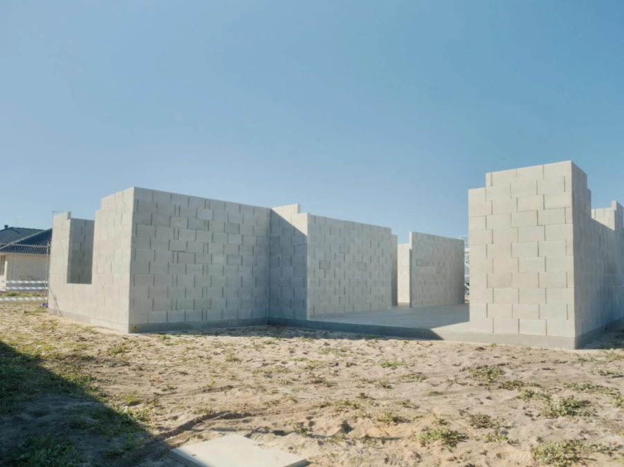 The first walls of the first display home assembled by the Hadrian X bricklaying robot