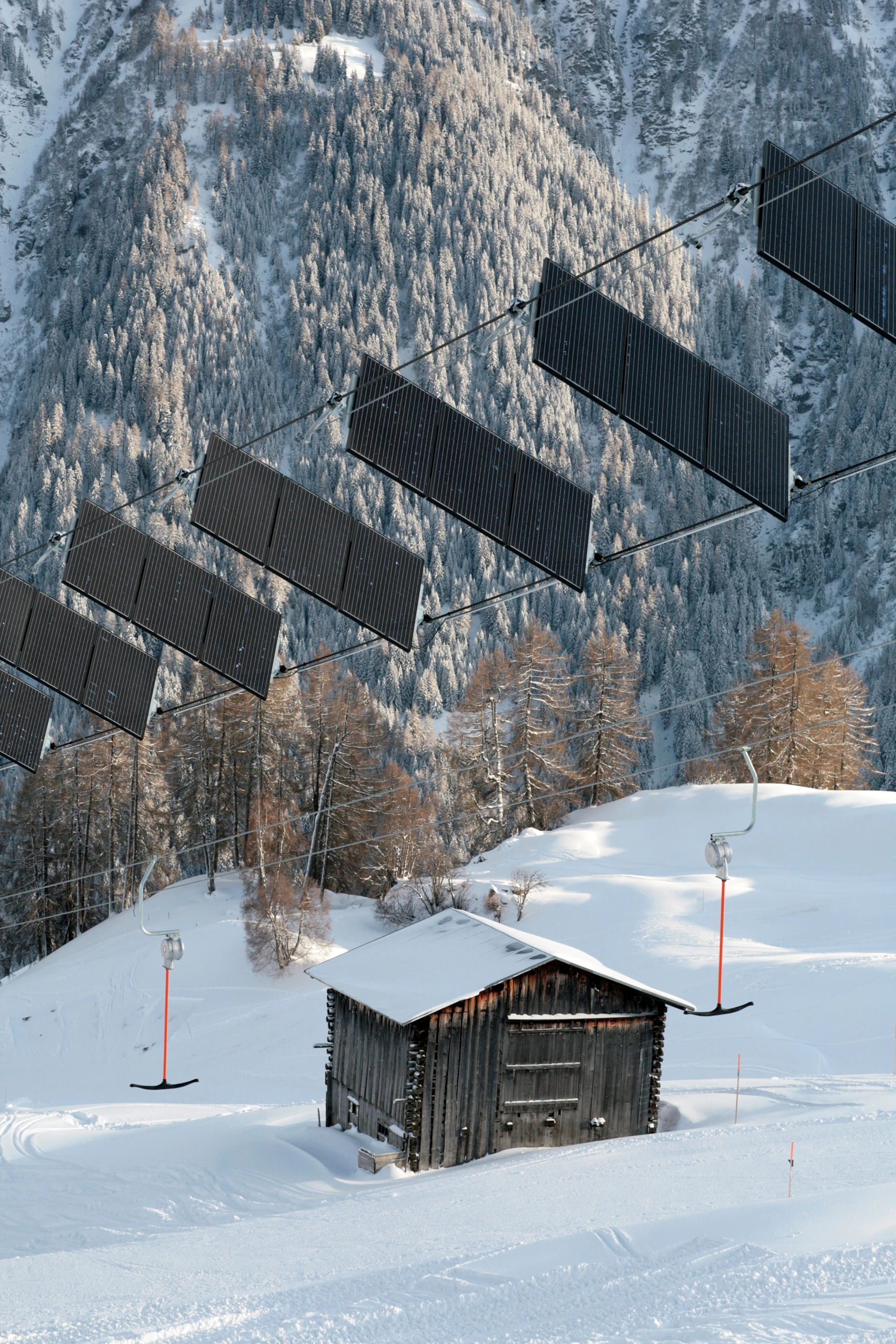 The solar panels automatically tilt to shake off snowfall that covers them
