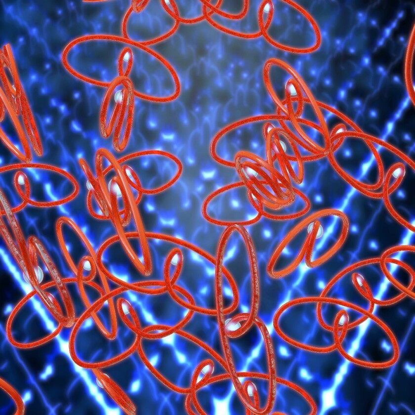 In string theory, the basic elements of the physical world are not particles, but infinitesimally-small, one-dimensional strings that vibrate at different frequencies