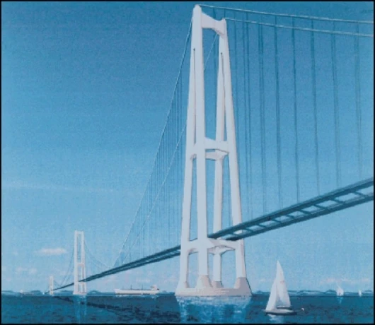 This image, prepared for COWI's study in the nineties of a possible Gibraltar Strait crossing gives an indication of how the Yemen-Djibouti bridge might look.