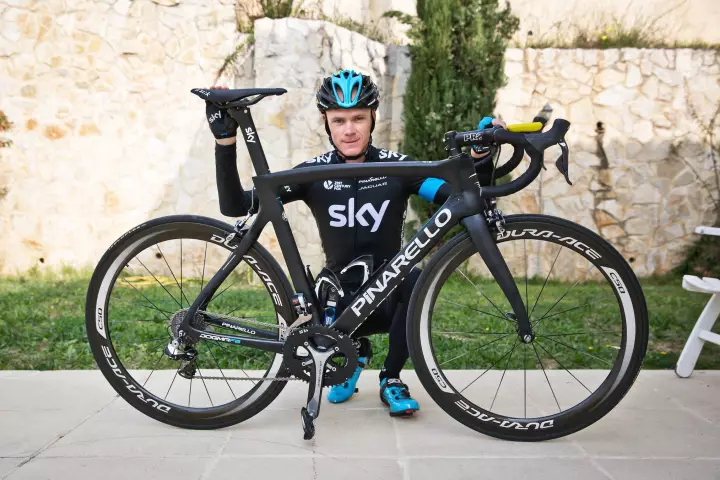 Team Sky rider Chris Froome, with the new Pinarello Dogma F8
