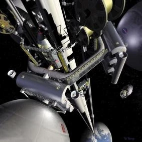 Artist Pat Rawling's impression of a working space elevator Photo: NASA Marshall Space Flight Center (NASA-MSFC)