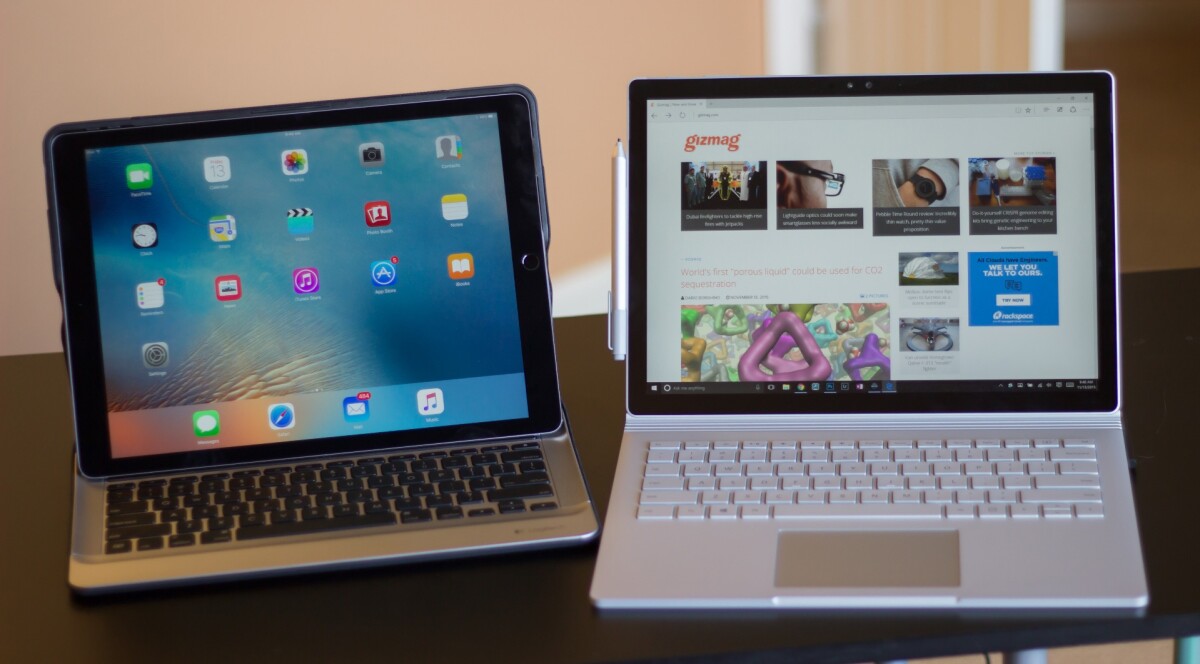 iPad Pro (left) with the Microsoft Surface Book