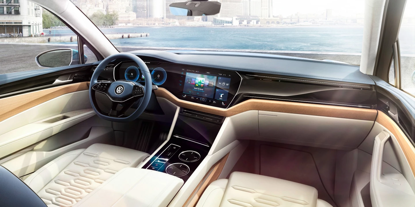 The curved digital display system gently wraps the driver in infotainment and drive information