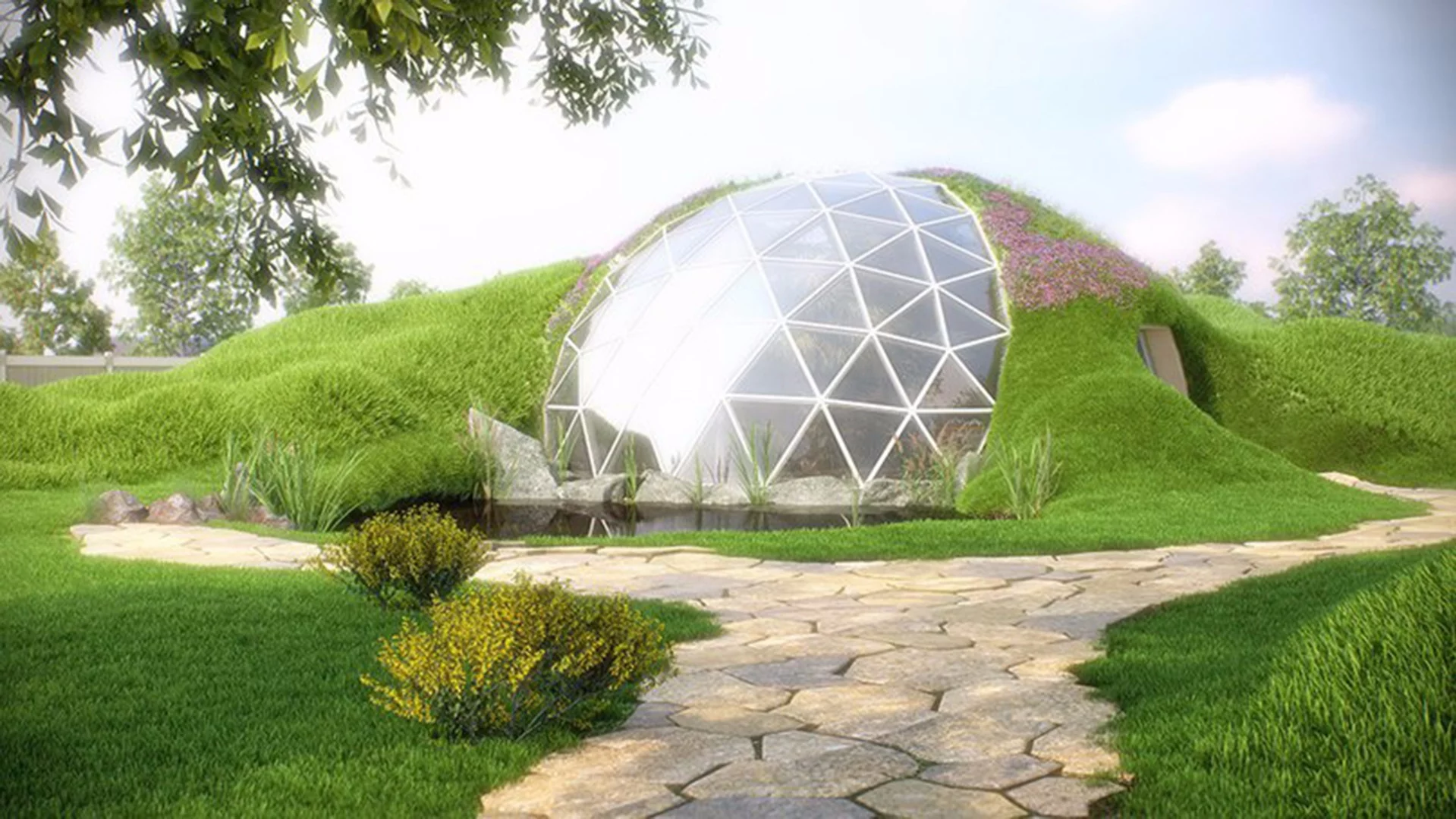 Biodomes can part-bury the dome to create an earth-sheltered home