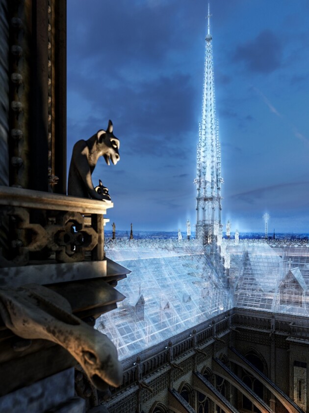 Eight Inc. envisions rebuilding the Notre-Dame's roof and spire just how it was – except using glass