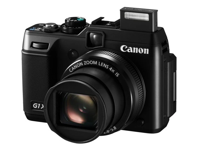 The Canon G1 X with pop-up flash activated