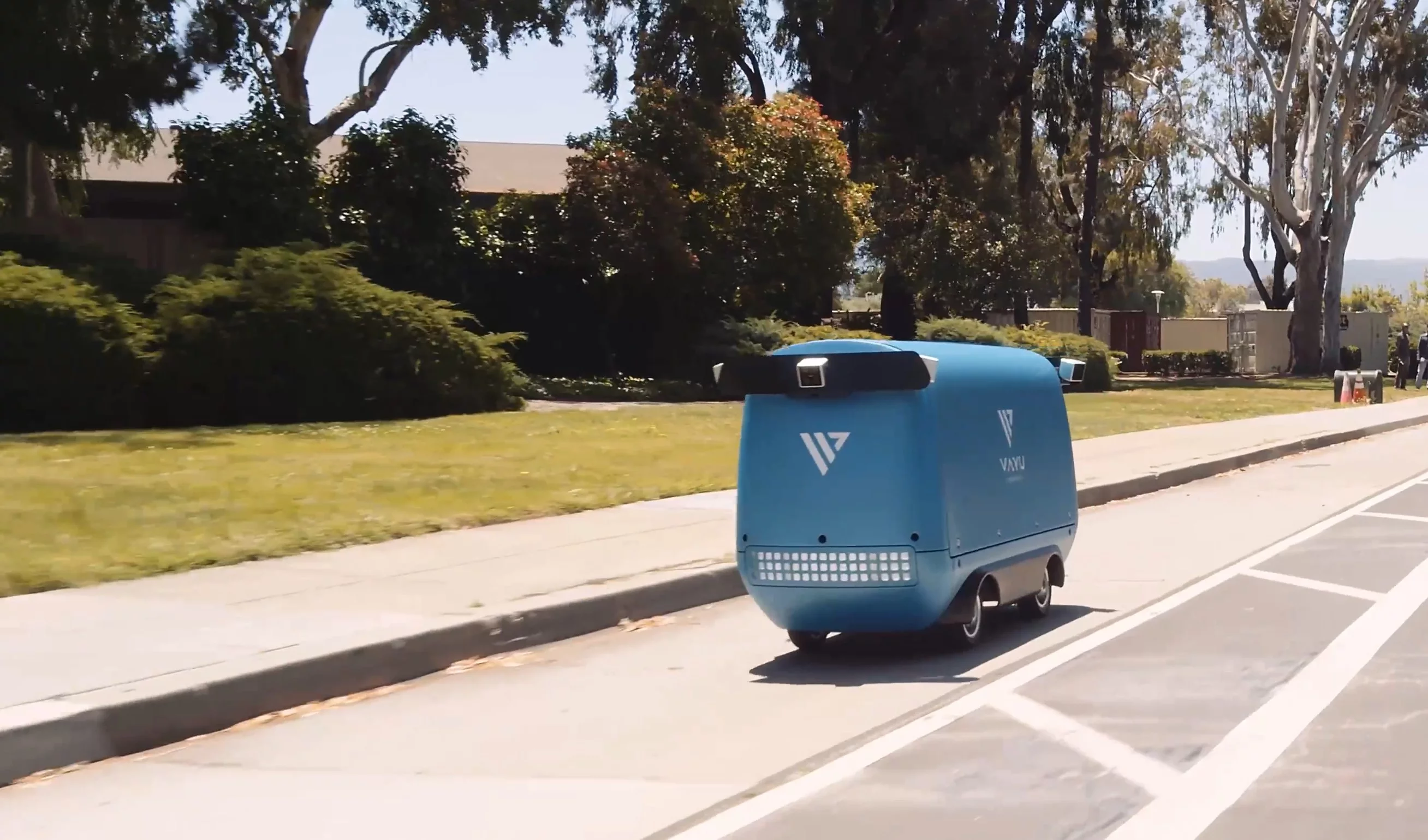 The One delivery robot can travel on roads and bike paths up to 20 mph