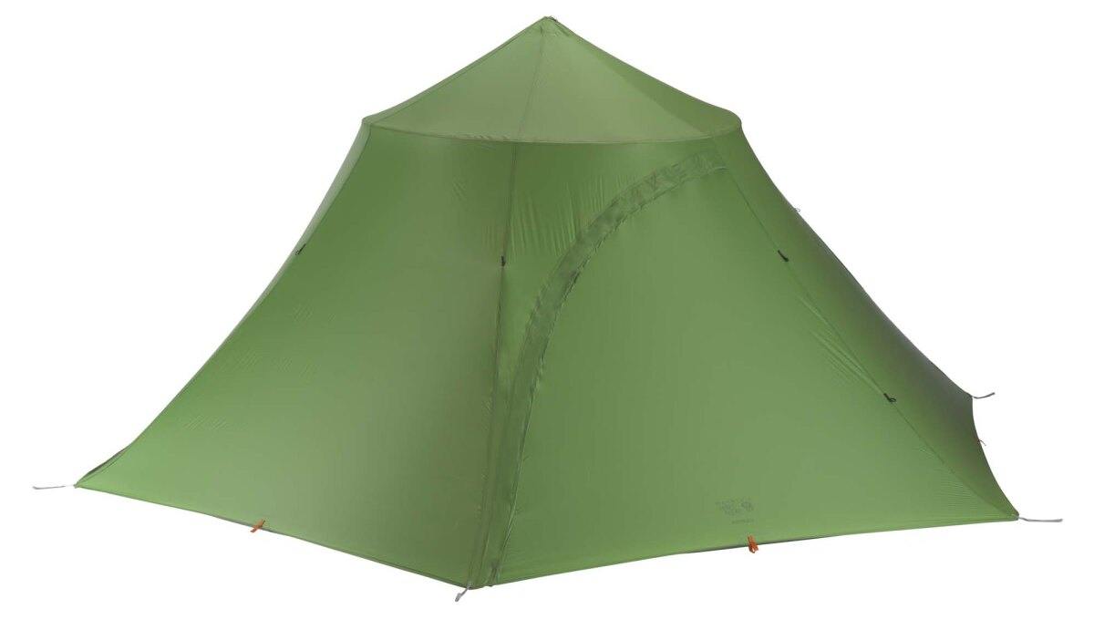 This minimalist shelter sleeps four and weighs 2 lbs (.9 kg) when packed
