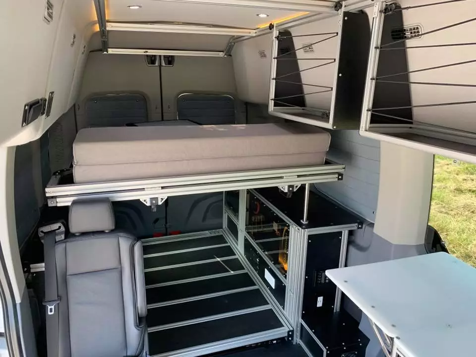 A better look at the folding front bed panel of the new VanDoIt LIV