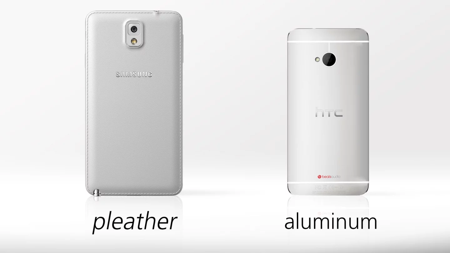 The Note 3 has a faux leather finish (complete with faux stitching)