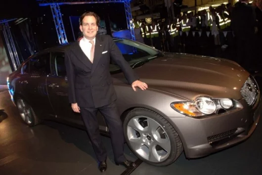 Sir William Lyons' grandson Michael Quinn and the new Jaguar XF