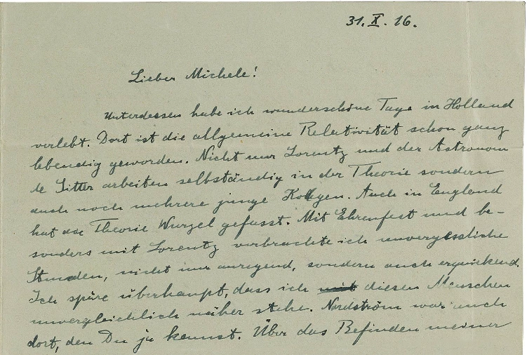 In this letter from Albert Einstein to Michele Besso, dated December 1916, Einstein discusses the cosmological constant, a concept equal to the energy density of the vacuum of space. The concept of a static universe was the accepted view at the time and Einstein later abandoned the concept after Hubble's 1929 discovery that the universe is expanding. The letter fetched $377,635 (GBP £293,000) at Christies on July 12, 2017