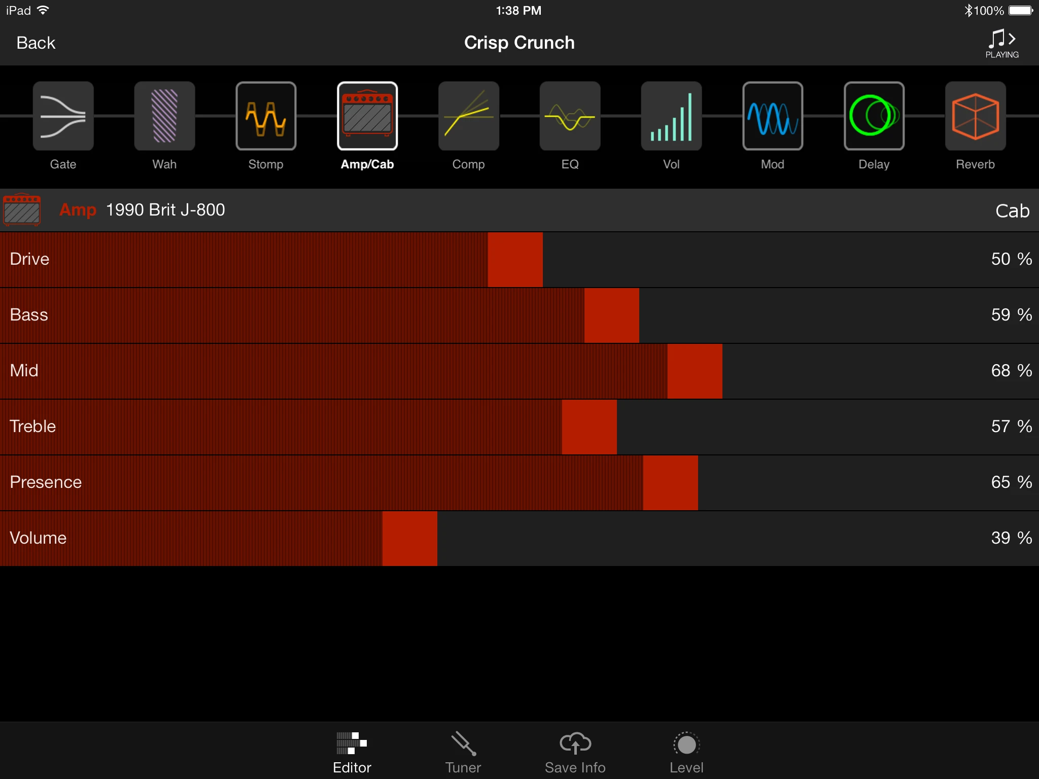 New tones can be created from over 200 amp and effects modulations