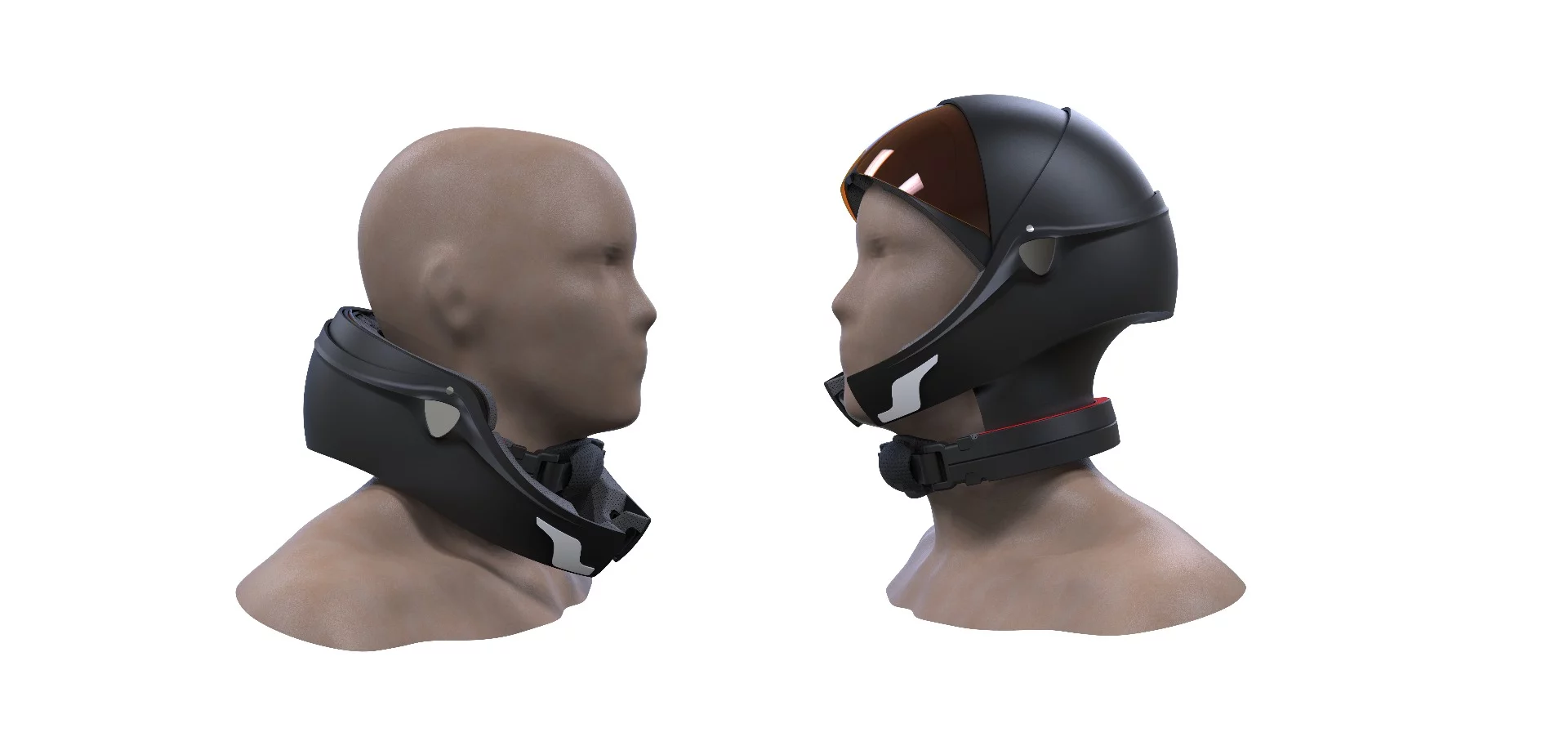 A variation of the Alpha Helmet with a chinstrap fully engaged on the right