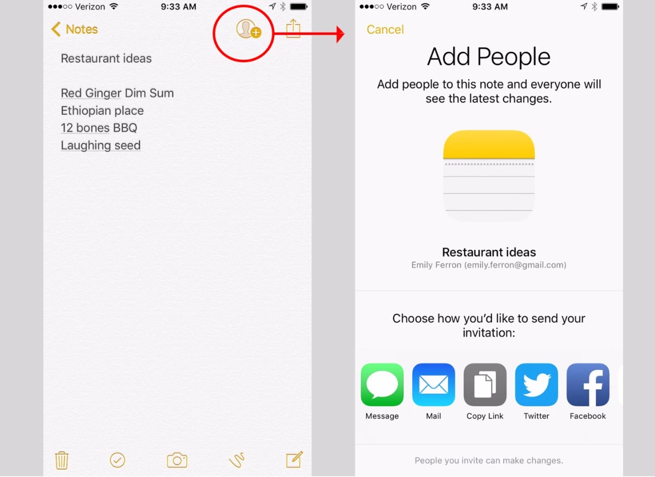 Notes makes it easy to work on notes collaboratively