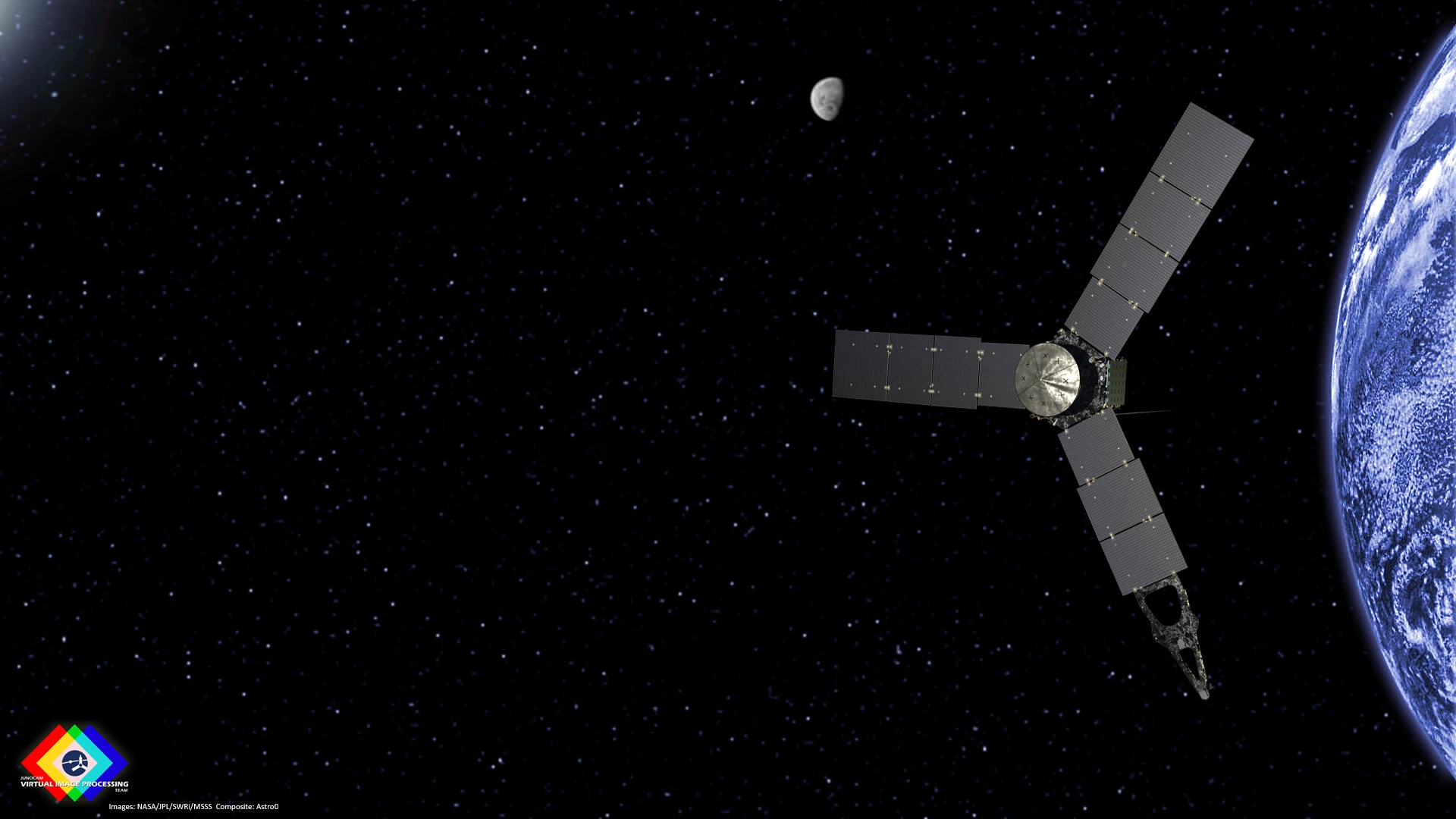 Artist's concept of Juno slinghosting past Earth