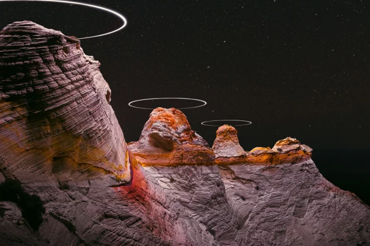 These images included the trails of the drones to create eerie floating halos in the sky