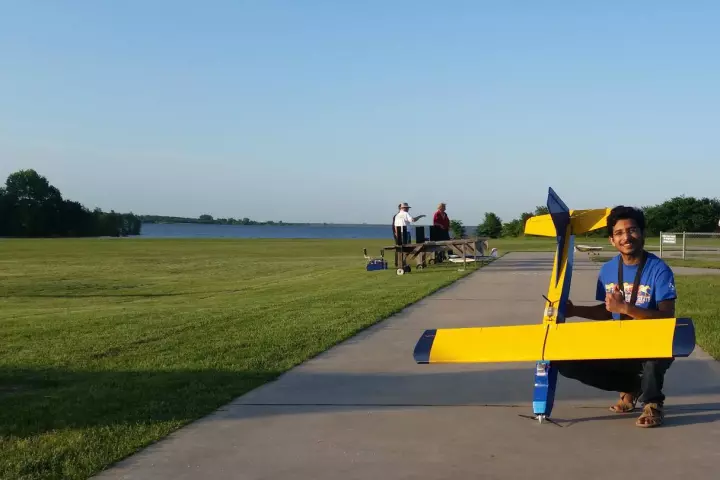 Sampath Reddy Vengate with his mass actuation-steered UAV