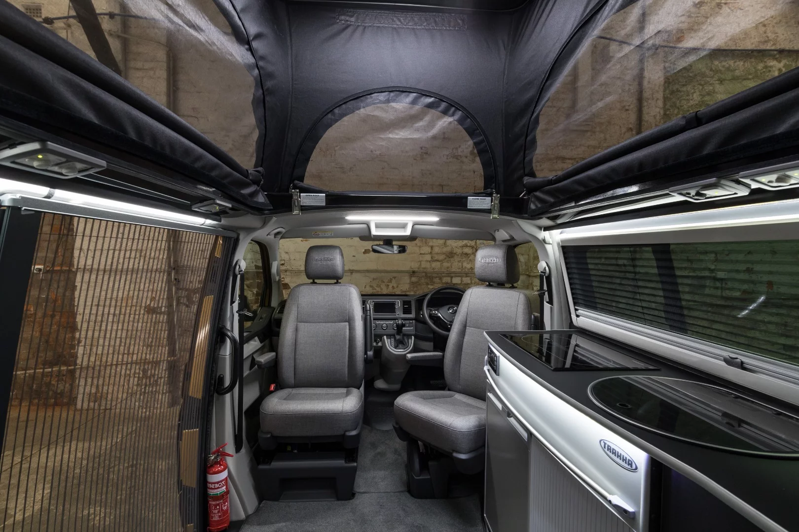 The Trakkadu 450 S interior includes a diesel cooktop, 80-L fridge/freezer and swivel seats