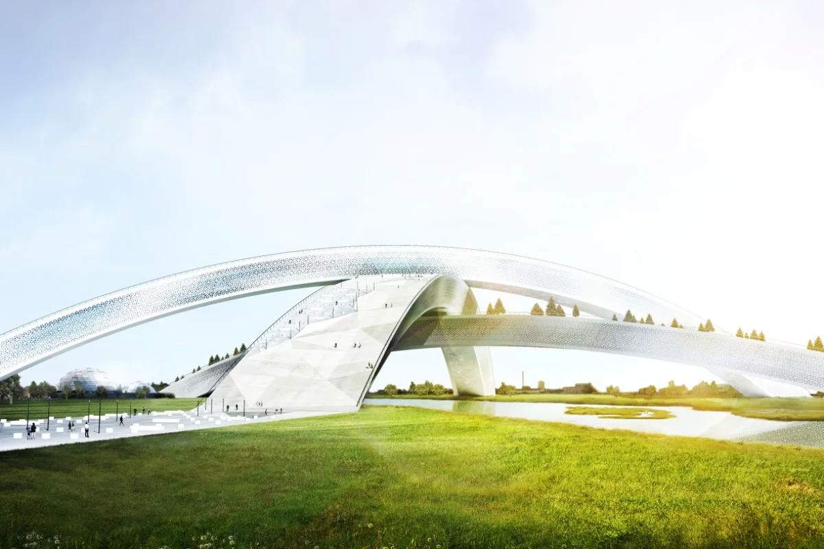 The snowflake design will house six indoor and two outdoor slopes in its three intersecting arches (Photo: CEBRA)