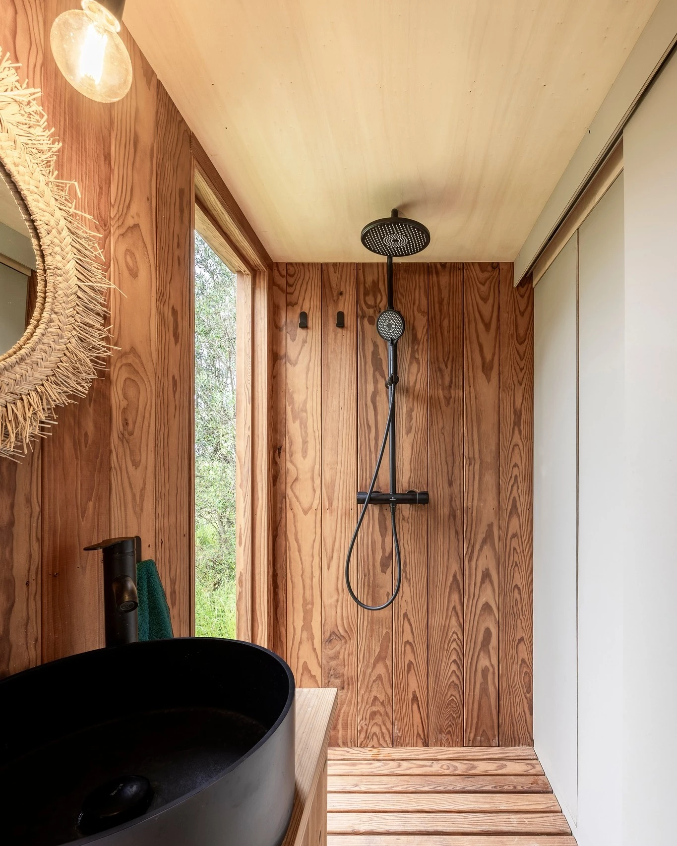 The Pego's bathroom features a second door that offers direct access to the outside