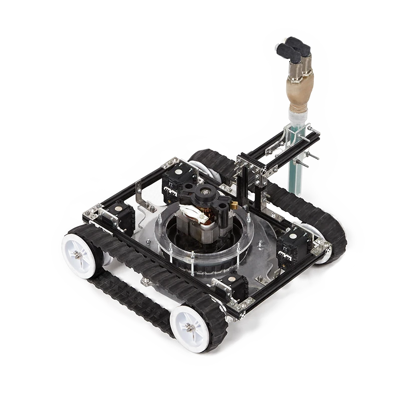 The Vacuum robot moves up and down the construction repeatedly printing material at an almost perpendicular angle to the other layers