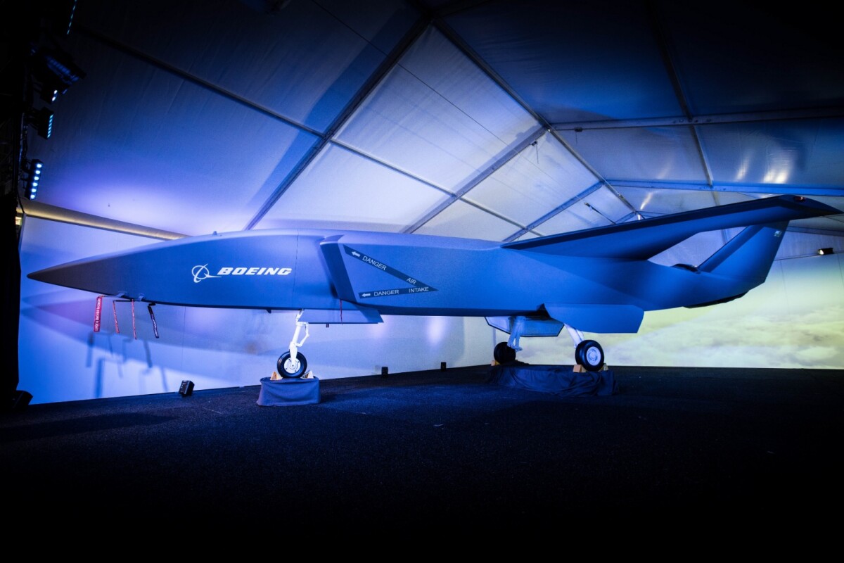 A model of the unmanned Boeing Airpower Teaming System was unveiled at the Australian International Airshow
