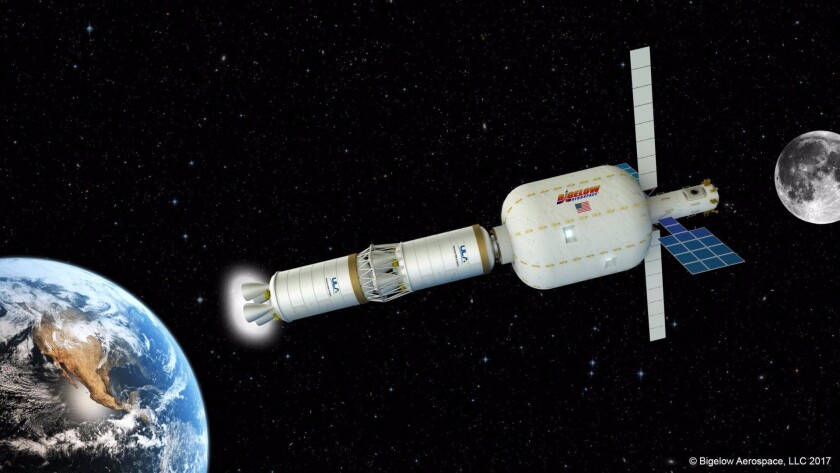 A ULA ACES rocket powering the B330 into a lunar transfer orbit
