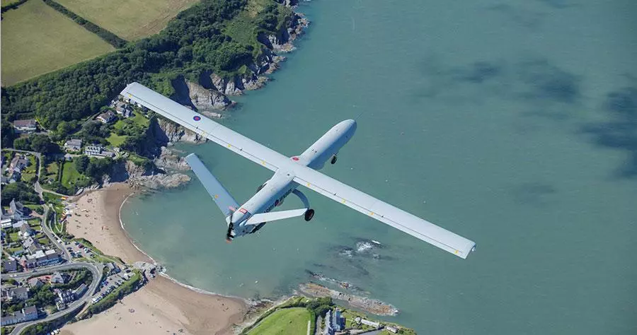 The British Army's Watchkeeper UAV in flight over the UK during testing (Photo: Richard Seymour, Thales UK)