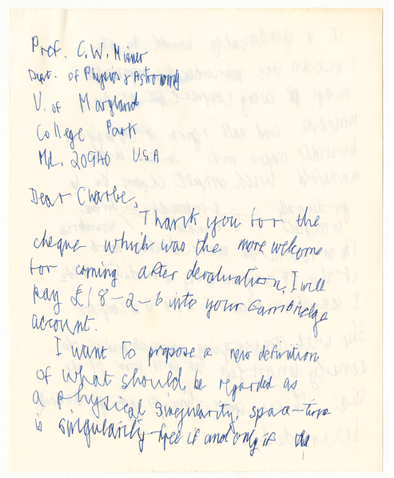 'A new definition for space-time singularity' by Stephen Hawking | Price: $205,807 (£162,500) Auction Link
