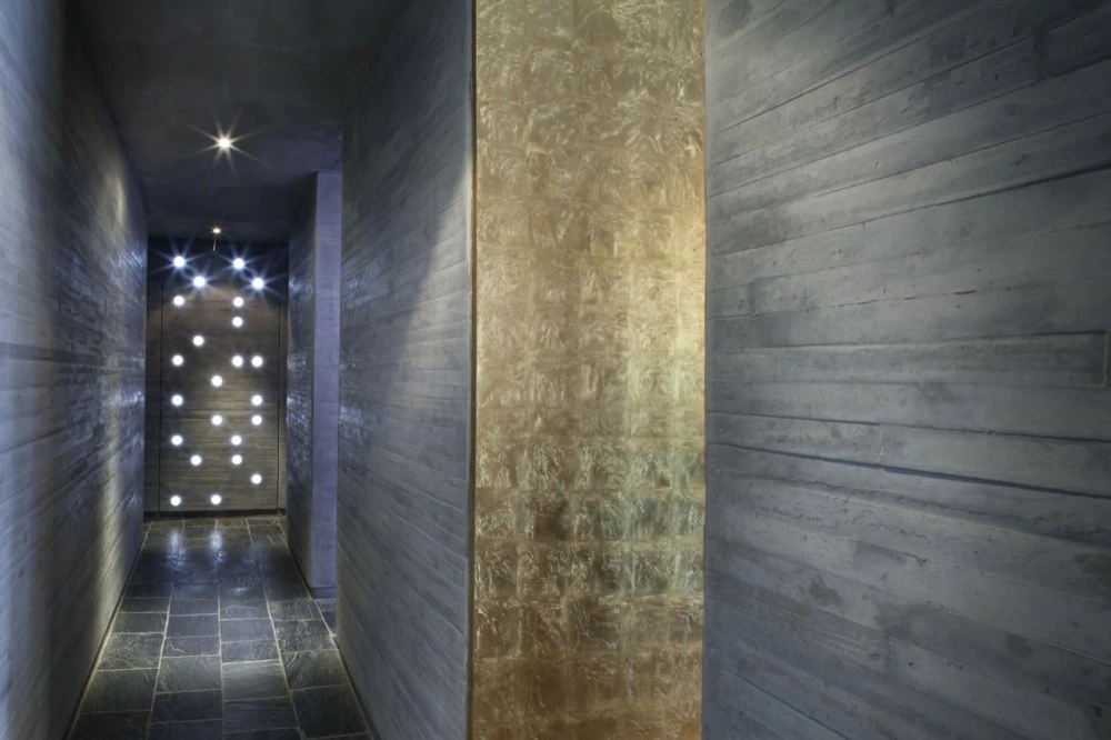 LED lighting is used to illuminate the interior corridors and spa rooms