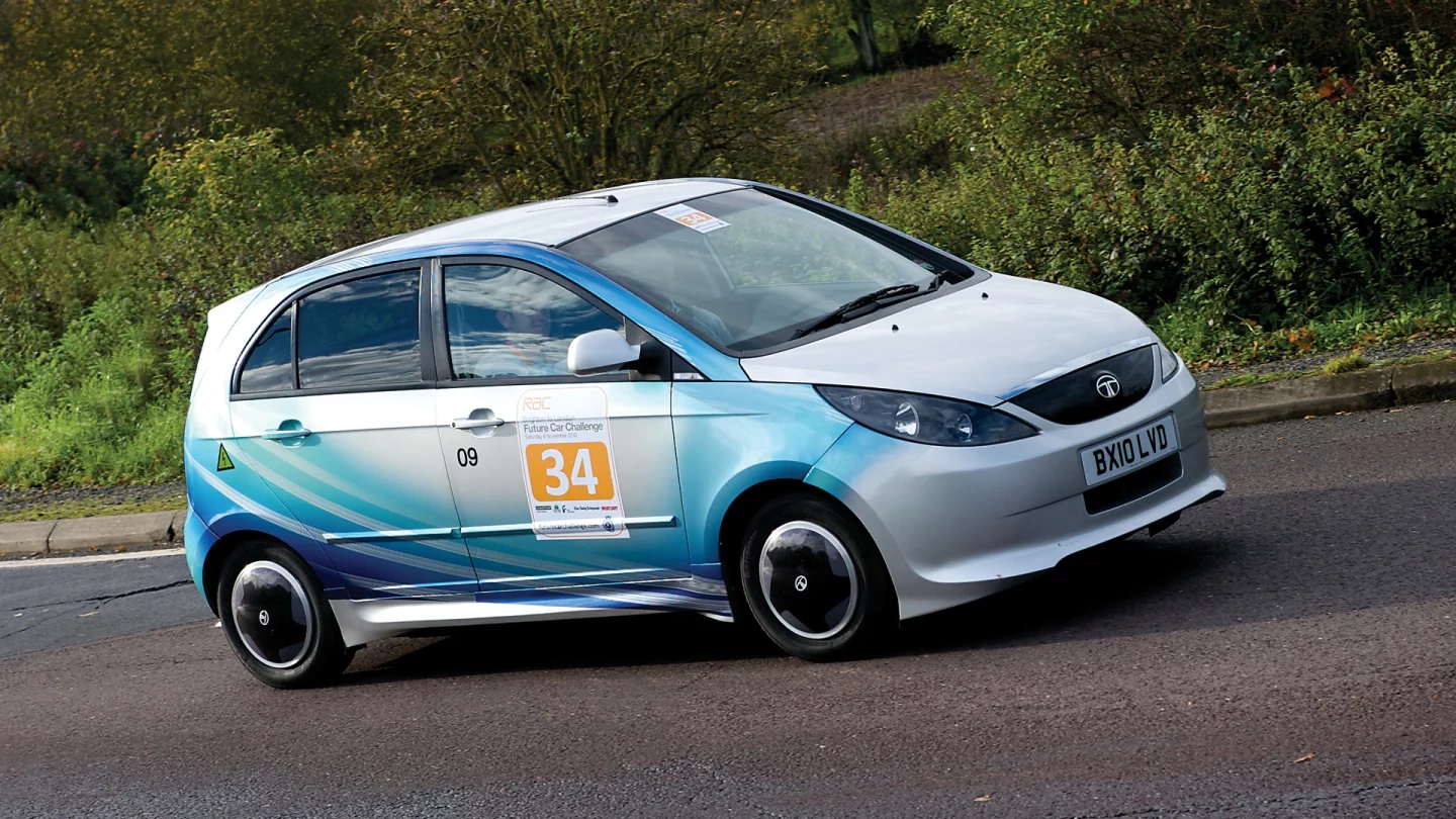 The Tata Indica Vista EVX during the Royal Automobile Club Brighton to London Future Car Challenge