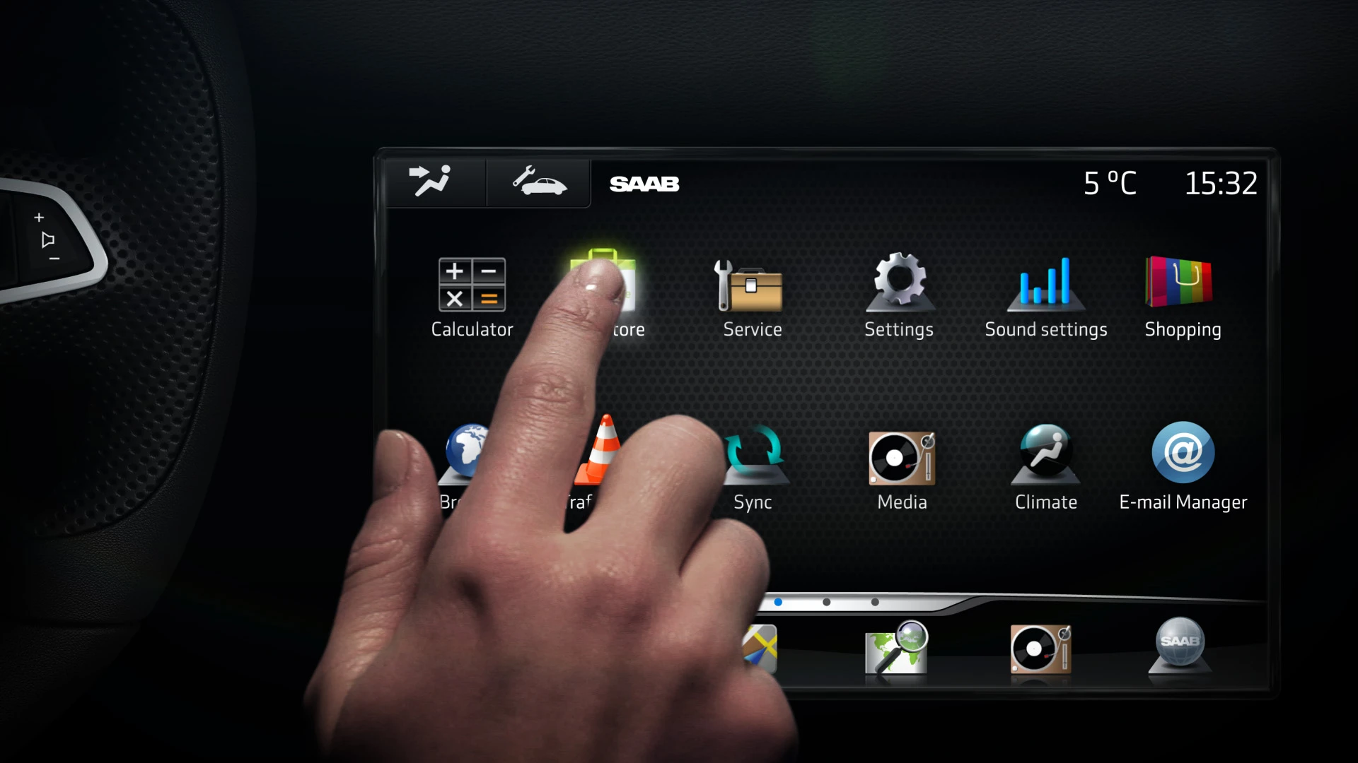 Saab's IQon infotainment concept is an Andorid-based system that allows users to download apps to a vehicle in the same way as a smartphone