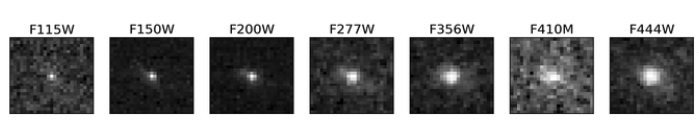 James Webb images of one of the galaxies, as seen through different filters